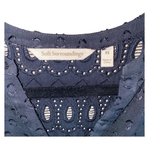 Soft Surroundings Embroidered Eyelet Clip Dot Boho Blouse Tunic Blouse Black XS - Picture 3 of 9